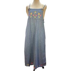 VTG Quacker Factory Dress Size 14 Embroidered Flowers Cottage Core Casual